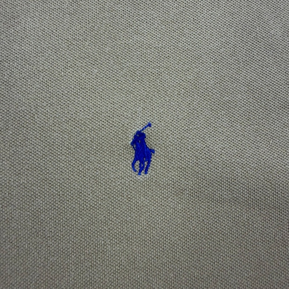 Vintage Polo Ralph Lauren Pique Polo Shirt Mens XL Tan Blue Pony Short Sleeve - Picture 4 of 7